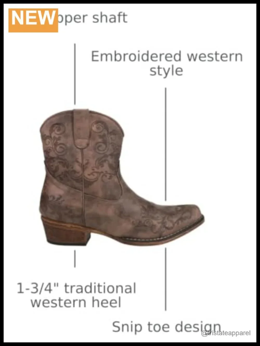 Roper Womens Short Stuff Embroidery Snip Toe Casual Boots Ankle Low Heel 1-2